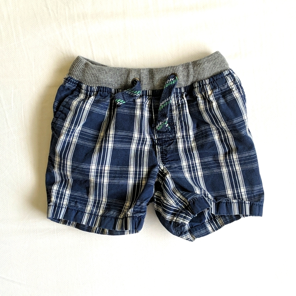 carter's navy plaid cotton shorts with elastic waist 12 months baby boy